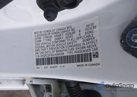 2020 Honda Civic Sport из США, поврежденный, VIN 2HGFC2F88LH584286